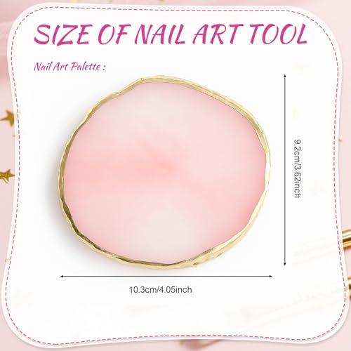 2 Pcs Resin Nail Art Palette Set, Green Pink, Gold Edge - color: Pink, Green