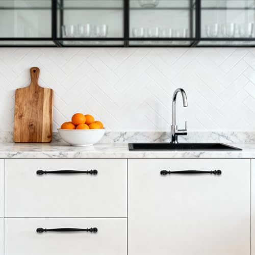 10 Pack 6-1/4 Inch(160mm) Kitchen Cabinet Handles Matte Black Cabinet Pulls Zinc Alloy Drawer Pulls Solid Kitchen Hardware - color: Matte Black, size: 6-1/4'' Hole Center(160mm)