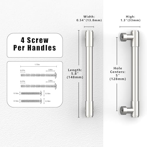 10 Pack Brushed Satin Nickel Cabinet Pulls 5 Inch(128mm) Kitchen Cabinet Handles Cabinet Hardware for Drawer Pulls - color: Brushed Satin Nickel, size: 5" Hole Center