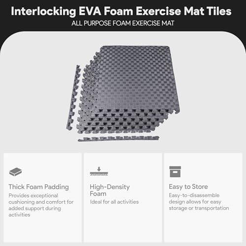 BalanceFrom Puzzle Exercise Mat 1" Thick, EVA Interlocking Foam Floor - color: Grey, style: One Inch Thick, 24 Square Feet