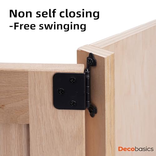 DecoBasics Free Swinging (Non Self-Closing) Overlay Cabinet Hinges Black – 50 Pack (25 Pairs) for Kitchen Cabinet Doors – Matte Black w/Matching Screws & Quiet Bumpers - color: Matte Black