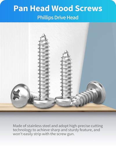 550Pcs 304 Stainless Steel Wood Screws Assortment Kit, Phillips Pan Head Sheet Metal Screw Self Tapping Screws Set, #4#6#8#10#12 Wood Assorted Screws, Length 1/4" to 1-1/2" (Pan Head 550PCS) - style: Pan Head 550PCS