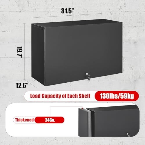 Garage Wall Cabinet, Metal Tool Cabinet with Lock&Adjustable Shelf - color: Black