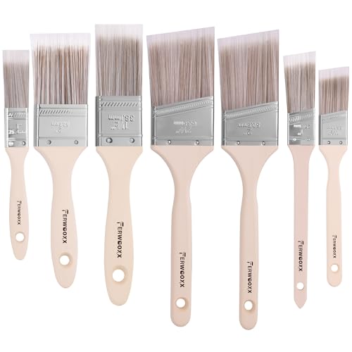Paint Brush, 1”, 1.5”, 2”,2.5”, 7 Packs Brushes for Painting Walls, Furniture and Fence Staining, Wooden Handle Masonry Paintbrush