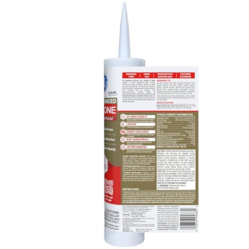 GE Advanced Silicone Caulk for Kitchen & Bathroom, Clear, 10 fl oz Cartridge, 12 Pack - 100% Waterproof Silicone Sealant, 5X Stronger Adhesion, Shrink & Crack Proof - size: Pack of 12, style: Clear