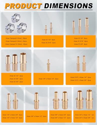 124PCS Brass Splicer Hose Barb Fittings Assortment