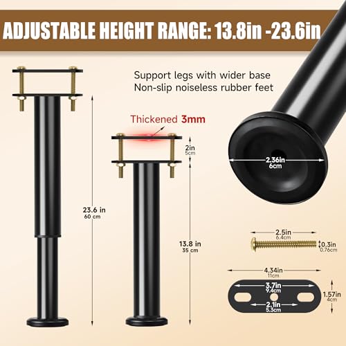 Adjustable Height Bed Support Legs 13.8-23.6 inch, Bed Frame Center Support Legs for Bed Frame/Bed Center Slat/Furniture, Heavy Duty Metal Bed Replacement Legs Bed Slats Support Legs, Upgraded Version - size: 13.8'' - 23.6'' 2Pcs