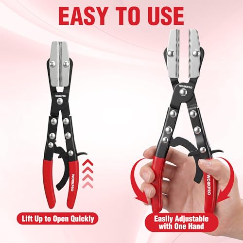WORKPRO 3-Piece Ratcheting Hose Pinch Off Pliers Set, 8", 10", 12" Pliers - color: Red
