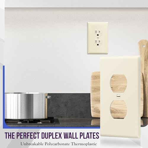 ENERLITES Mid-Size Duplex Outlet Covers Wall Plate, 1 Pack, Light Almond - color: Light Almond, size: Mid-Size