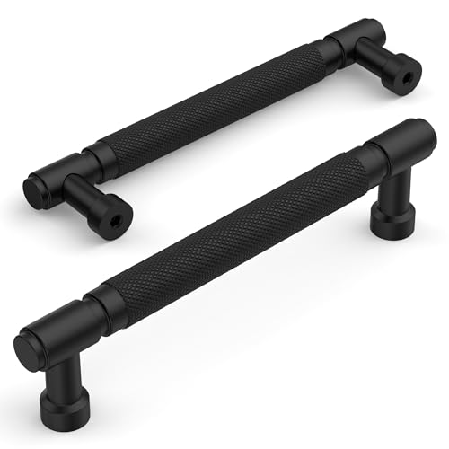 Amerdeco 10 Pack Matte Black knurled Cabinet Pulls 5" | Drawer Pulls Cabinet Hardware Kitchen Cabinet Handles for Bathroom ZH0072 - color: Matte Black, size: 5" hole center