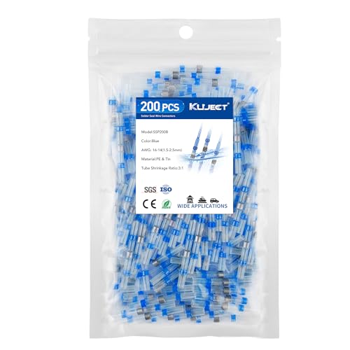 Kuject 200PCS Solder Seal Heat Shrink Wire Connectors AWG 16-14, Blue Butt Connectors Waterproof Splice for Marine, Automotive, Boat - size: AWG 16-14 Blue