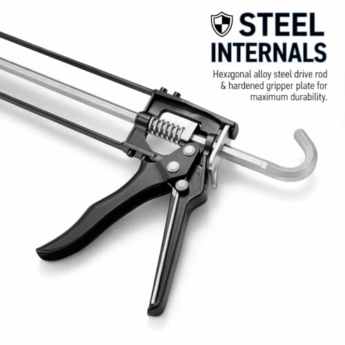 107 Series Manual Caulking Gun -10 oz Cartridge Dispenser, 7:1 Thrust Ratio, Lightweight 1.20 lbs No Drip Hand Operated Sealant & Adhesive Applicator - Professional Contractors DIY Projects - size: 10oz / 300ml, style: 7:1 Manual Gun