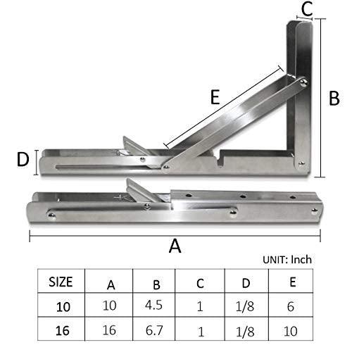 Storystore Folding Shelf Brackets - 10 Inch Heavy Duty Stainless Steel Collapsible Shelf Bracket for Bench Table, Space Saving DIY Bracket (4PCS) - size: 10 Inch 4PCS