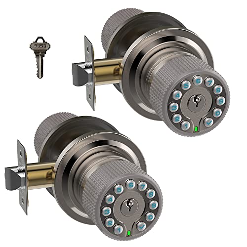 iulock Smart Door Knob with Keypad and Key,Keyless Entry Door Lock with Rubber Grip, Auto Lock,50 User Code,Waterproof, Easy to Install and Program for Bedroom(Stain Nickel Same Key 2 Pack) - color: Stain Nickel Same Key 2 Pack