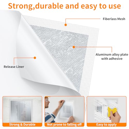 Wall Patch Drywall Repair Kit, 12 x 12 Inch, Self-Adhesive Mesh Patch, Permanently Repairs Damaged Large Walls Hole and Ceilings - size: 12in