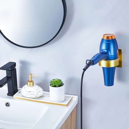 Hair Dryer Holder Wall Mounted, Blow Dryer Holder, Hair Tool Organizer for Hair Dryer Storage Hanger, Adhesive Hairdryer Holder for Bathroom Barber Shop (Gold) - color: Gold