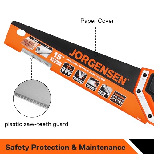 JORGENSEN 15 Inch Pro Hand Saw, 8 TPI Fine Cut Aluminum Handle | Non-slip ergonomic grip, ultrasonic welded structure, woodworking, trimming, drywall and plastic pipe cutting - style: 15 Inch
