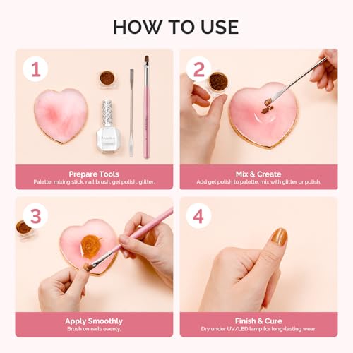 MelodySusie 1PC Heart Shape Resin Nail Art Palette, Professional Color Mixing Board for Gel Polish, Acrylics, Pigment Blending, Salon and DIY Makeup Artist Tool, Pink - color: Pink Heart Without Spatula