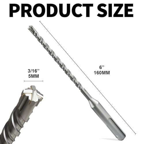 SDS Plus Rotary Hammer Drill Bits, (3/16"*6"-5mm*160mm) - 4 Carbide Cutting Edges, Ideal for Masonry| Heavy-Duty Masonry |Hammer Drill Bits for Precision Drilling - size: (5mm*160mm)