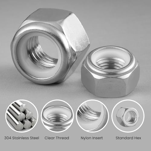 136PCS SAE Lock Nuts Assortment Kit 6-32 8-32 10-32 10-24 1/4-20 5/16-18 3/8-16 1/2-13, 304 Stainless Steel Nylon Insert Locknuts Set - size: #6#8#10 1/4 5/16 3/8 1/2