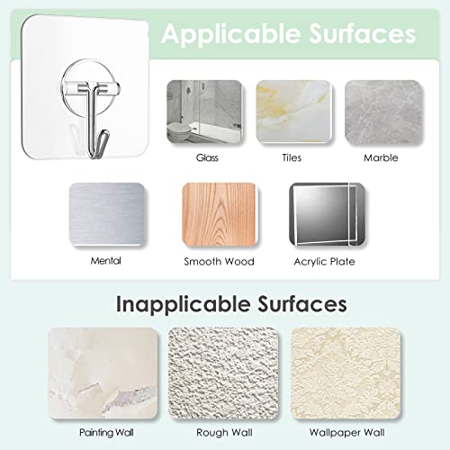Adhesive Wall Hooks, 13 lb Clear Window Hooks Sticky Hooks 10 Pack