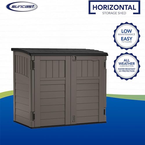 Suncast 34 Cu Ft Horizontal Storage Shed, Resin, Lockable, Stoney Black