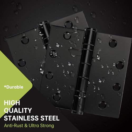 6 Pack Black Door Hinges 4.5 x 4.5 Inches, Heavy Duty Stainless Steel Ball Bearing Hinges with Screws, Square Corner, Smooth and Quiet - size: 4.5x4.5inch - 6 Pack