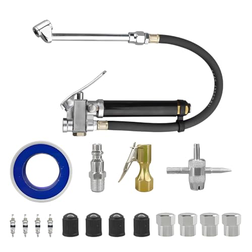 17PCS 0-200 PSI Tire Inflator Gauge, 1/4 Inch NPT, Black - color: Black