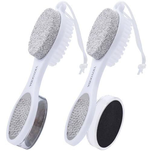 Foot Scrubber Brush with Pumice Stone for Feet 5-in-1, 2Pcs Foot File Callus Remover, Stainless Steel Feet Scraper, Cleaning Brush & Sand Paper Debris Catcher, Multi Purpose for Home Foot Care, White - color: White White