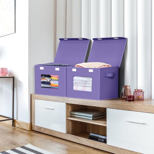 Univivi Fabric Foldable Storage Bins with Lids, 4 Pack, Purple - color: Purple