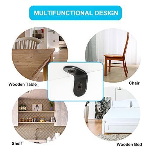 uxcell 60pcs Angle Bracket Metal 12x12mm Black Corner Brace Fastener L Shaped Right Angle Brackets Corner Protector Shelf Support with Screws for Furniture