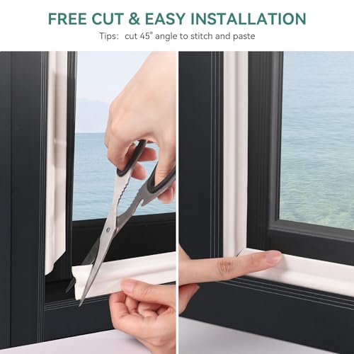 MOPMS Draft Stopper Sweep, Door Weatherproofing Stripping, Window Seal Strip Self-adhisive Soundproof Cuttable Weather Length 13.12 Ft (2 Pcs x 6.56 Ft), White - color: White, size: 13.12 ft (2 pcs)