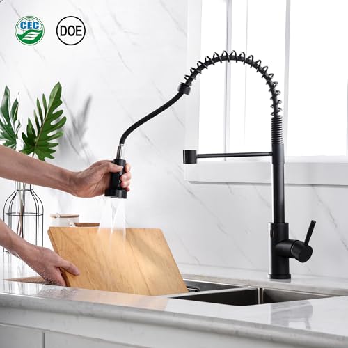 TIORIY Kitchen Faucet Head Replacement Black, with 15 Adapters Plastic Pull Down Faucet Spray Head, 3 Modes Pull Out Kitchen Sink Sprayer Nozzle, Matte Black - color: Matte Black, style: Blade Spray