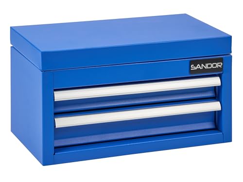 Mini Tool Box - Metal Tool Chest with 2 Drawers & PVC Drawer Liners - Blue - color: Blue