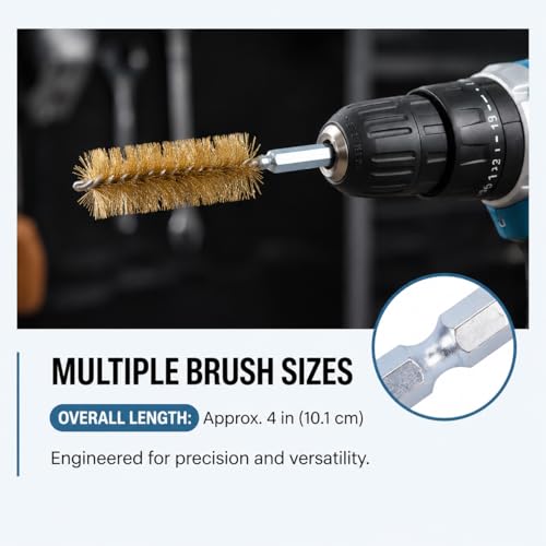Walfront 6PCS Nylon Bore Brush Cleaning Brush Set 1/4" Hex Shank for Drill Twisted Wire Cup Brush for Cleaning Holes Tubes Non-Scratch Cleaning for Automotive Welding (Yellow Copper) - size: Brass Wire (Yellow)