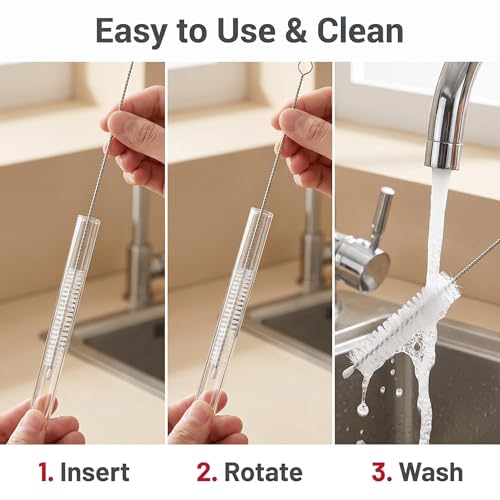 2 Pack Straw Cleaner Brush, Reusable Metal Handles Straw Cleaner Brush Extra Long for Stanley Mug 40, 30, 20 oz, 10mm Wide for Sippy Cup, Water Bottle and Tubes (Clear+Clear) - color: Clear+Clear