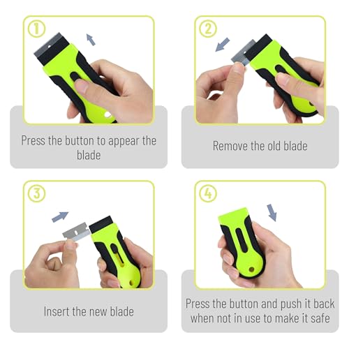 Bates- Razor Blade Scraper Tool, 2 Pack, 30 Extra Stainless Steel Blades, Anti-Slip Ergonomic Handle Design, Razor Scraper Set for Cleaning Window, Paint, Oven, Glass, Stove - color: Black & Green