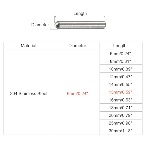 uxcell 6x15mm Dowel Pins, 5pcs 304 Stainless Steel Round Head Flat Chamfered End Dowel Pin Bunk Bed Pins Shelf Pegs Support Shelves Fasten Elements - size: 6x15mm
