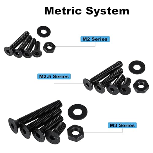 900PCS Flat Head Hex Socket Cap Screws Assortment Kit, Small M2 M2.5 M3 Bolts and Nuts Washers Set, Allen Head Machine Screws, 10.9 Grade Alloy Steel Black, Fully Threaded, Come With Hex Wrench