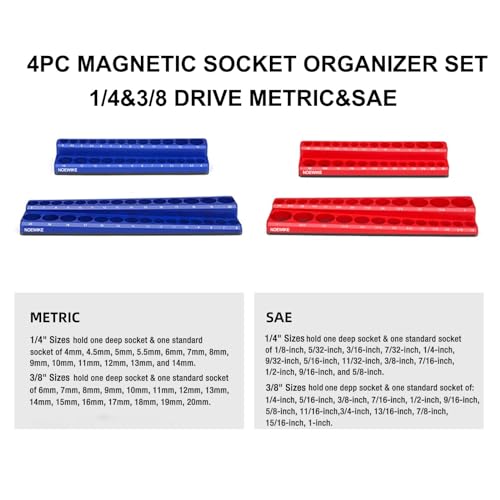 4-Pack 1/4",3/8" Magnetic Socket Organizer Metric SAE - size: 3/8",1/4"SAE&METRIC/4PCS