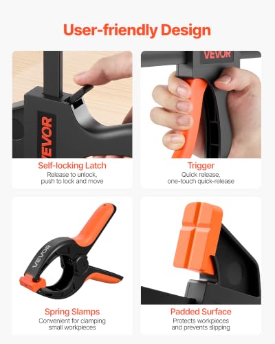 VEVOR Bar Clamps for Woodworking, 8-Pack, 6" and 12", with Spring Clamps, One-Handed Clamp/Spreader, 154 lbs Load Limit, Quick Release, Self-Locking Design, for Wood Working and Metal Working - size: 12"& 6" (8 Pack), style: Quick Grip