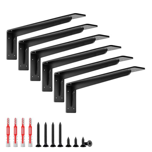 L Shelf Brackets, Heavy Duty Metal L Bracket,16 x 5.6 in Floating Shelf Bracket, 300 lbs Capacity,Matte Black Wall Mount Countertop Support Bracket with Mounting Hardware for Home, Garage,6 Pack - size: 16*5.6 Inch