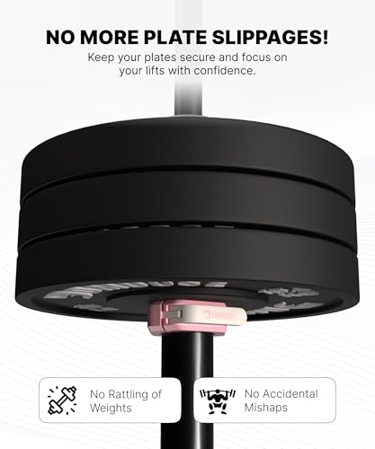 DMoose Fitness Barbell Clips 2 Inch (Pair) - Quick Release Olympic Barbell Clamps & Collars with Anti Slip TPR Grip for Secure Weightlifting and Powerlifting - Weight Clips for Bars at Home or Gym - color: Pink, style: Magnetic