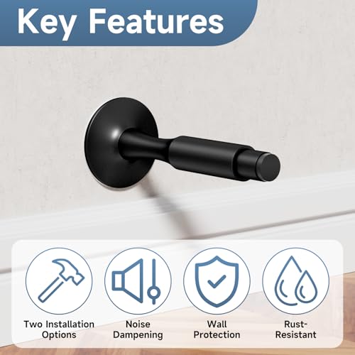 Door Stopper for Bottom of Door, 4.09 Inch, Black, Aluminum