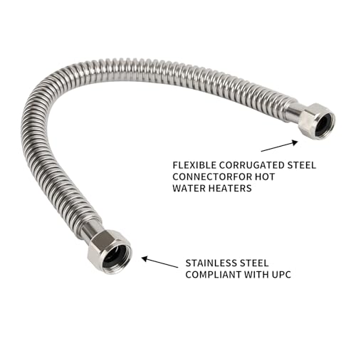 24inch Stainless Steel Corrugated Water Heater Connector Flexible for Female Iron Water Pipes Fitting, 1" FIP x 1" FIP, 24" Length (2 Packs)… - style: 24"L / 1x1"FIP