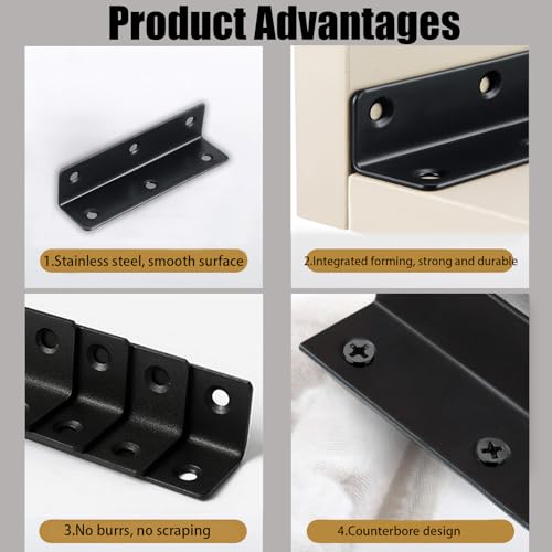 8PCS L Bracket 3.2"x0.9" Stainless Steel Corner Brace Heavy Duty 90 Degree Corner Fastener Black Large Angle Brackets for Wood Furniture Bedframe Cabinet Drawer Chair with Mounting Screws - size: 8PCS 3.2"x0.9"