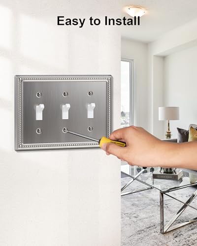 2-Pack Triple Toggle Light Switch Cover Plate, Heirloom Silver - color: Heirloom Silver, size: Triple Toggle 2PK