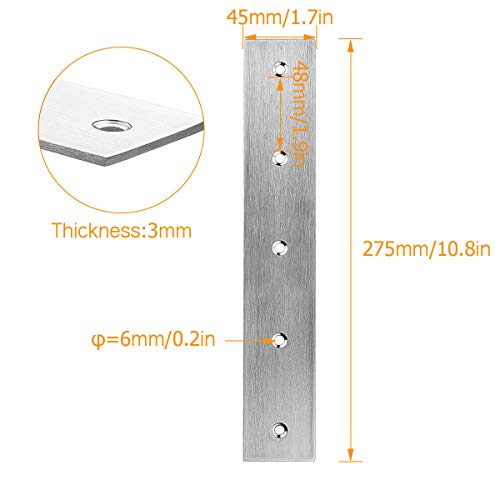 4Pcs 11" Straight Brace Metal Strap Bracket with Holes, Stainless Steel Flat Bar Mending Plate Bracket Heavy Duty Flat Corner Brace for Wood, Flat Straight Braces Fixing Joining Shelf Support Corner