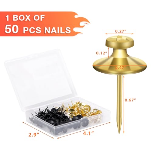 50 PCS Thumb Tacks for Wall Picture Hangers, Double Headed Picture Hanging Nails Kit, Push Pins Wall Hooks, Renter Friendly Decor Thumbtacks for Tapestry Frame Art Photos(Black &Gold) - style: BLACK&GOLD