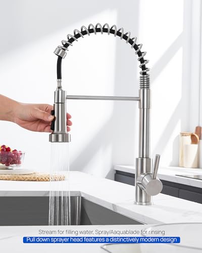 J-HVA Pull Down Kitchen Faucet Sprayer Head Replacement Part,Brushed Nickel | 3 Function with 15 Adapters Pull Out Sink Sprayer Replacement Nozzle, Kitchen Faucet Head Hose Spray Tap Spout - color: Brushed Nickel
